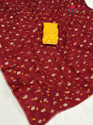 Red Pure Dola Silk Hand Tie Dye Bandhani Chunri Saree for Festive Celebration | Timeless Drape