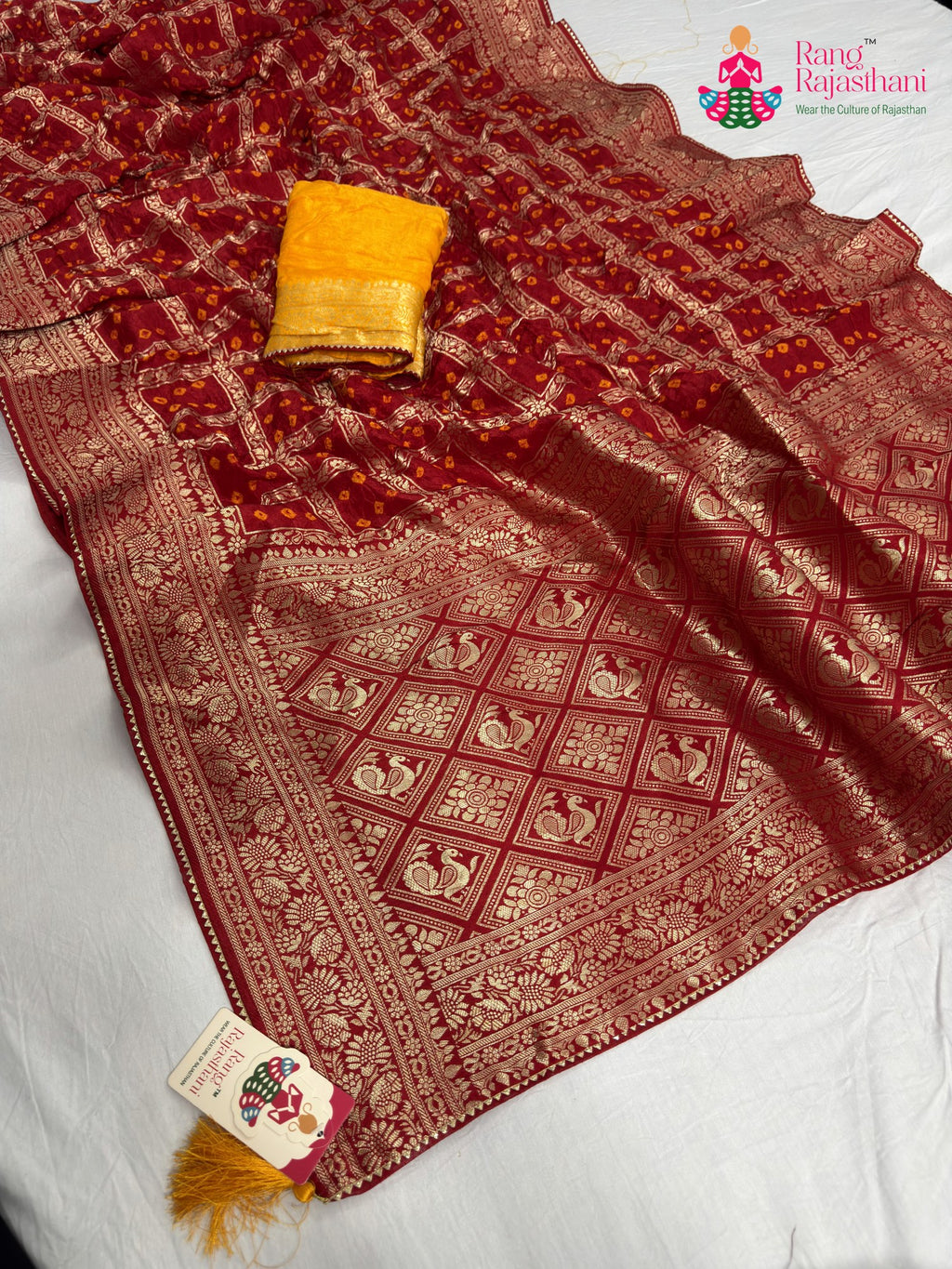 red pure dola silk zari embroidery saree for bridal wear by Rang Rajasthani