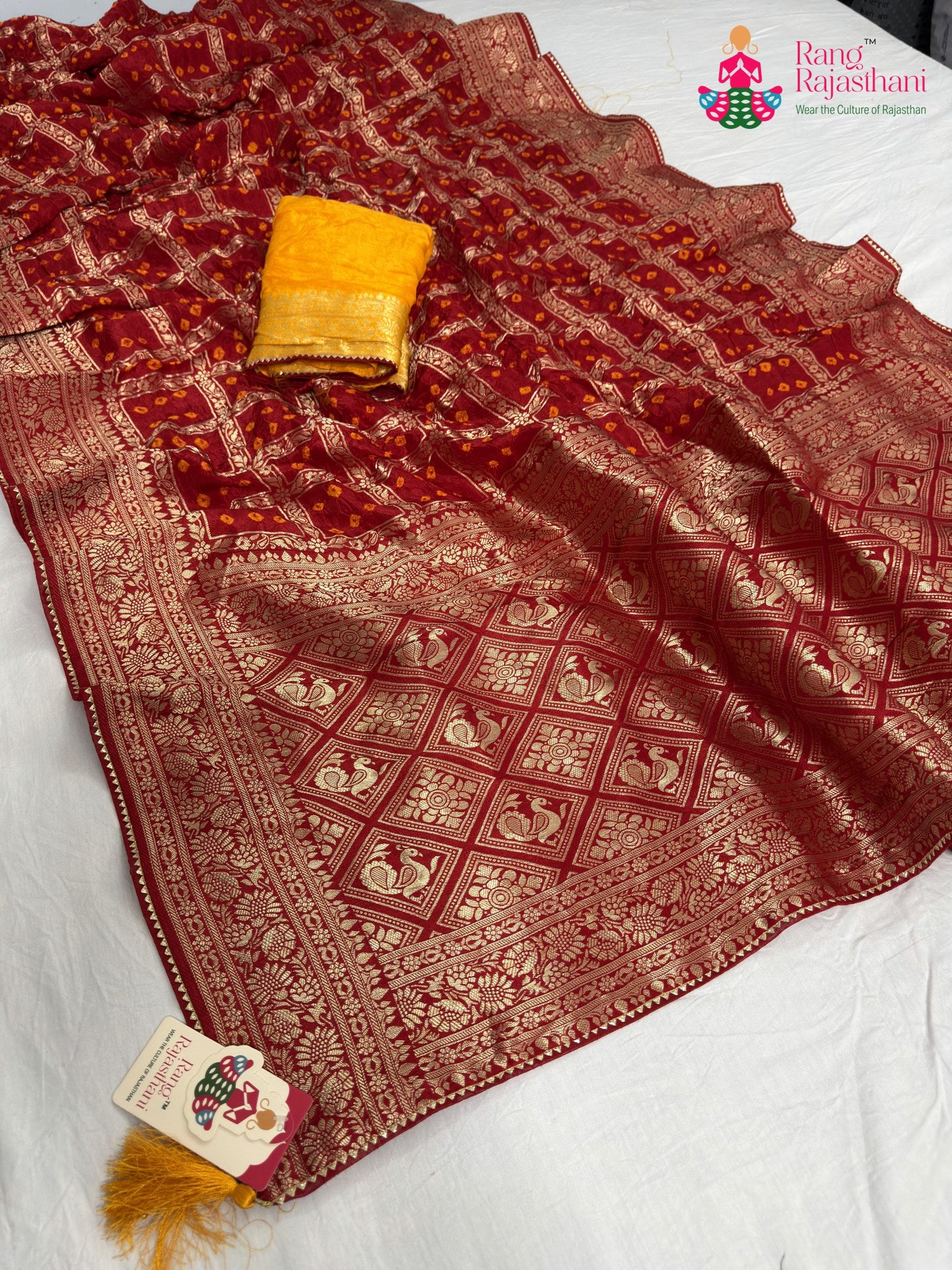 complete look of red pure dola silk zari embroidery saree