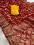 Red Pure Dola Silk Zari Embroidery Saree for Bridal | Buy Now