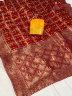 Red Pure Dola Silk Zari Embroidery Gharchola Saree for Bridal | Heritage Edit