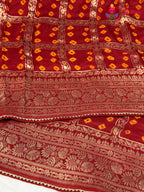 Red Pure Dola Silk Zari Embroidery Gharchola Saree for Bridal | Heritage Edit