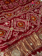 Red Gajji Silk Bandhani Chunri Saree for Bridal | Luxe Drape
