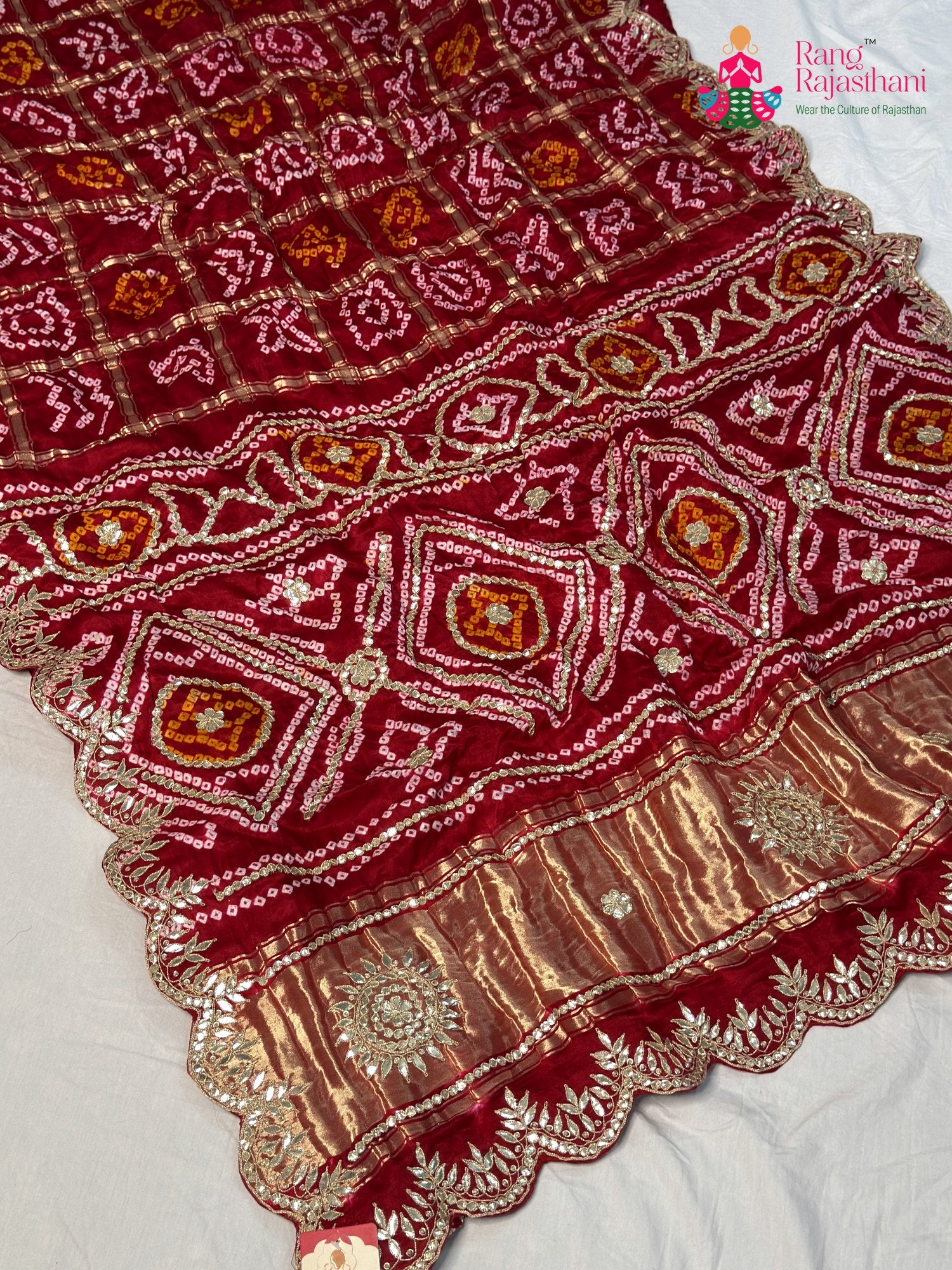 Red Gajji Silk Bandhani Chunri Saree for Bridal | Luxe Drape