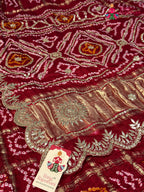 Red Gajji Silk Bandhani Chunri Saree for Bridal | Luxe Drape