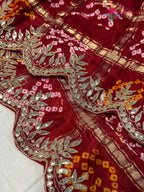 Red Gajji Silk Bandhani Chunri Saree for Bridal | Luxe Drape