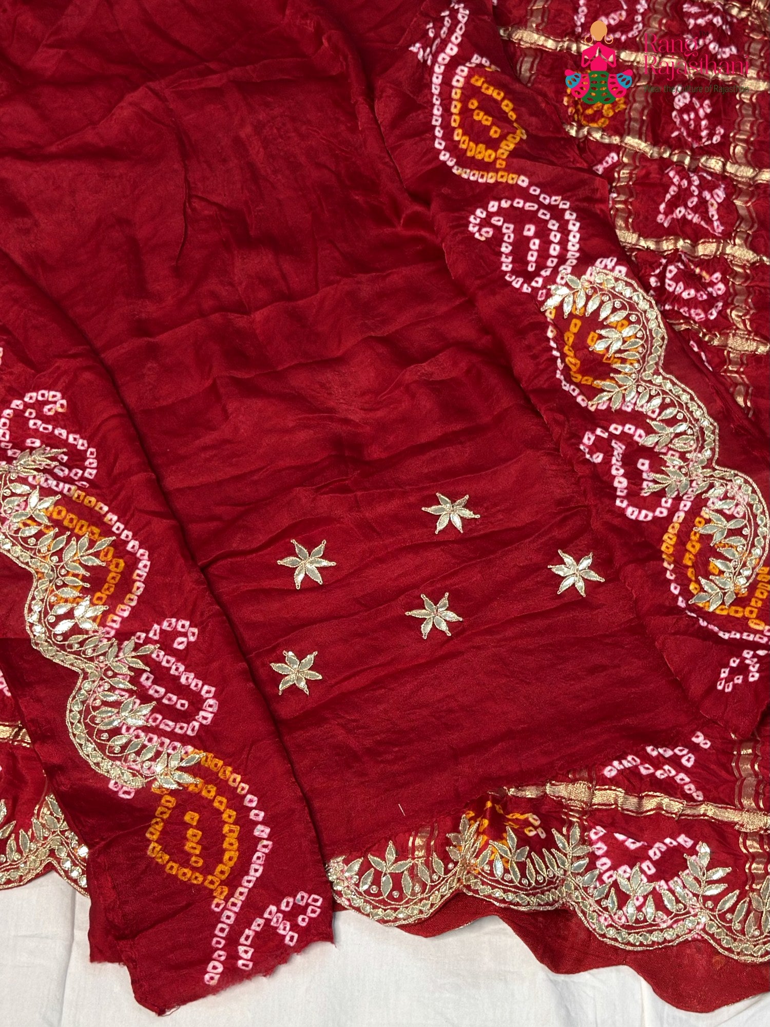 Red Gajji Silk Bandhani Chunri Saree for Bridal | Luxe Drape