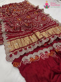 red pure gajji silk gota patti saree for mayra ceremony by Rang Rajasthani