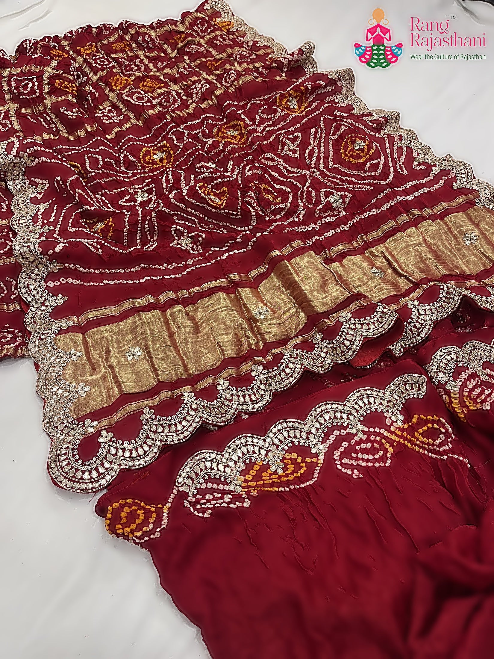 Red Pure Gaji Silk Gota Patti Work Saree : Warm Glow