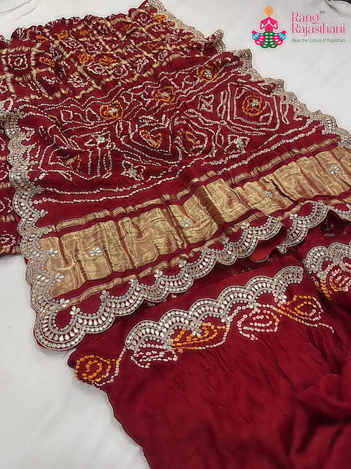 Red Pure Gaji Silk Gota Patti Work Saree : Warm Glow main-image