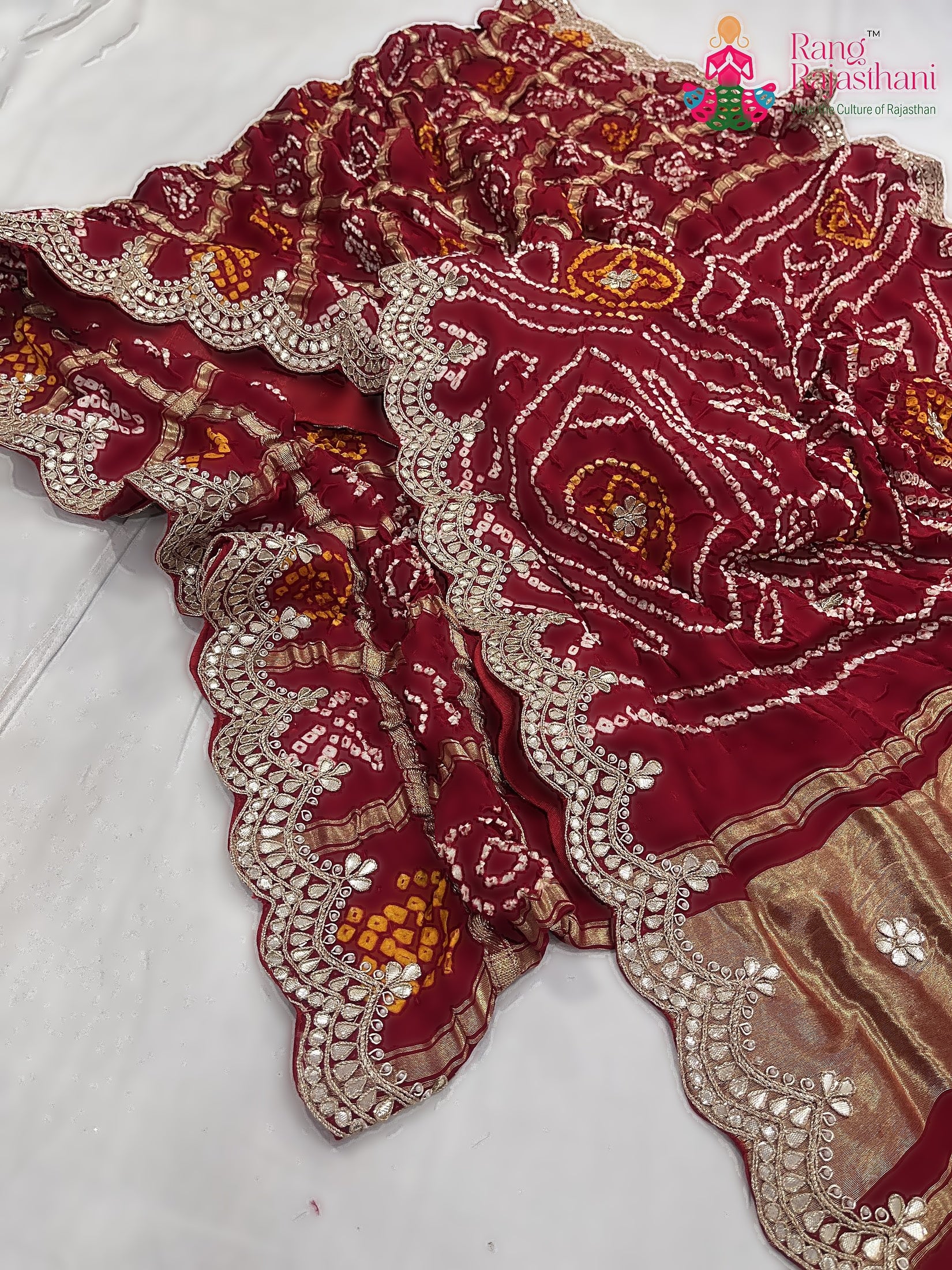 Red Pure Gaji Silk Gota Patti Work Saree : Warm Glow