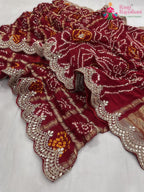 pallu detailing of red pure gajji silk gota patti saree 