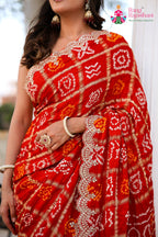 Red Pure Gaji Silk Hand Tie Dye Bandhani Gharchola Saree for Mayra Ceremony | Fashion Edit