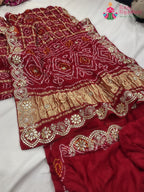 Red Pure Gaji Silk Gota Patti Work Saree : Rich Balance