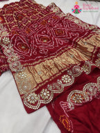 Red Pure Gaji Silk Gota Patti Work Saree : Rich Balance