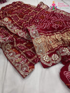 Red Pure Gaji Silk Gota Patti Work Saree : Rich Balance