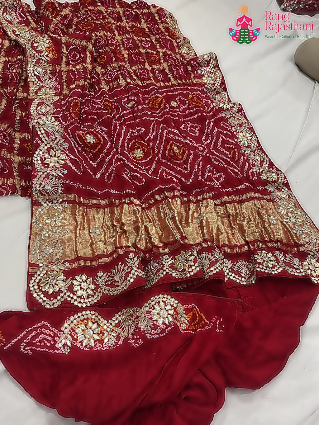 Red Pure Gaji Silk Gota Patti Work Saree : Rich Balance