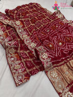 Red Pure Gaji Silk Gota Patti Work Saree : Rich Balance