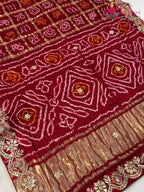 red pure gaji silk gota patti saree ethnic wear by Rang Rajasthani