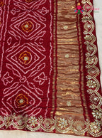design pattern of red pure gaji silk gota patti saree