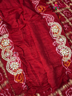 fabric texture of red pure gaji silk gota patti saree