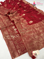 complete look of red pure ho silk banarasi zari weave saree