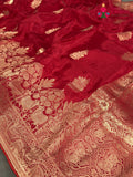 Red Pure Ho Silk Banarasi Zari Weave Saree for Wedding Reception | Statement Drape