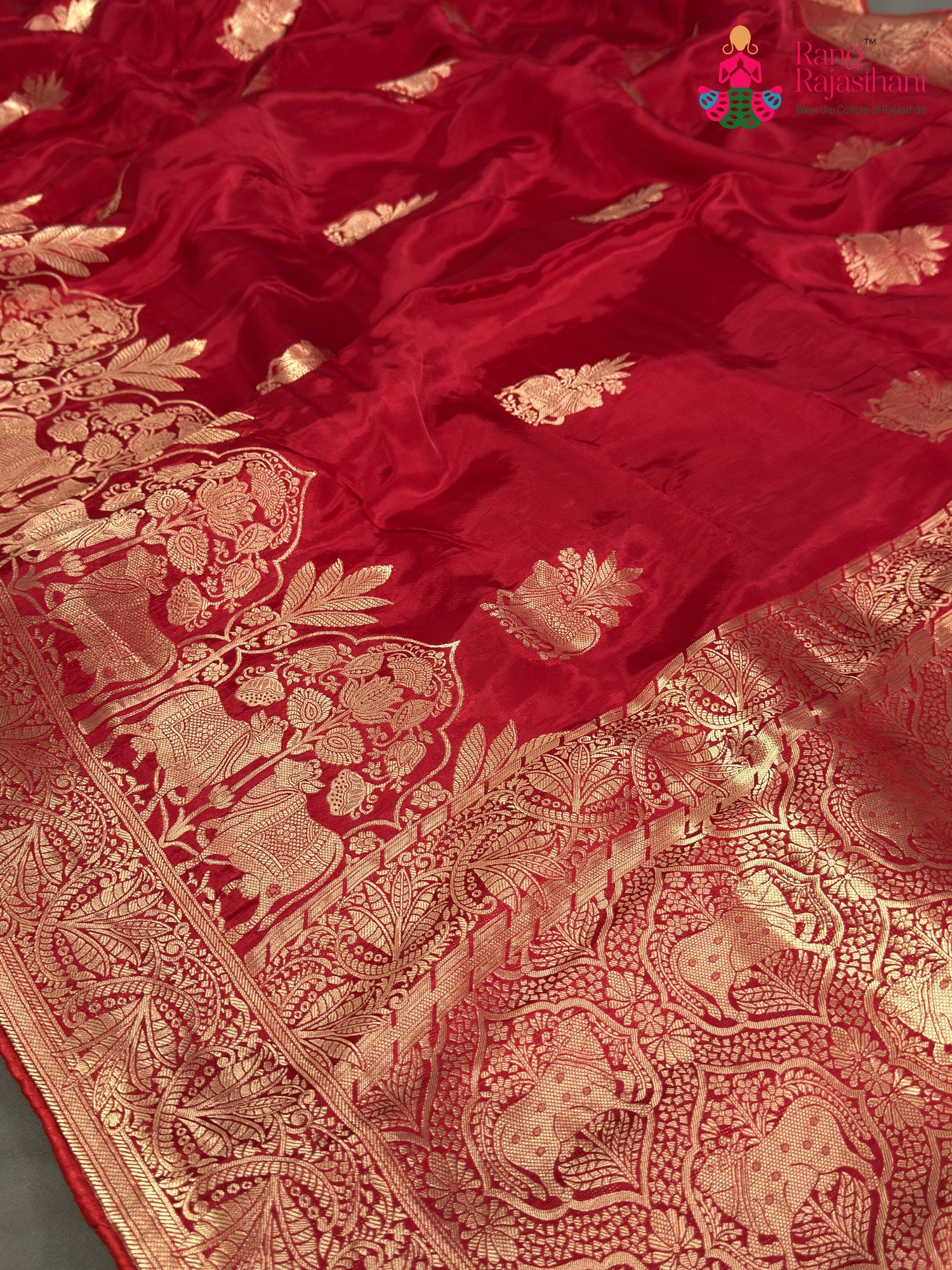Red Pure Ho Silk Banarasi Zari Weave Saree for Wedding Reception | Statement Drape