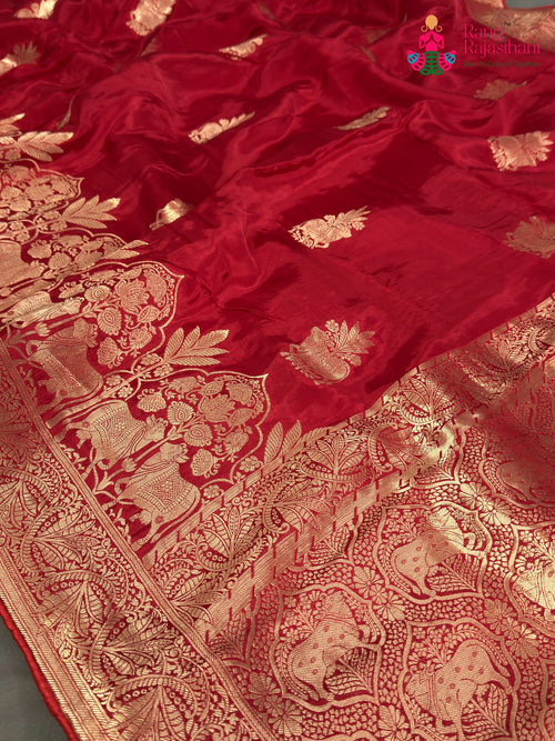 Red Pure Ho Silk Banarasi Zari Weave Saree for Wedding Reception | Reception Wear main-image