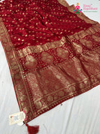 red pure ho silk banarasi zari weave saree for bridal wear by Rang Rajasthani