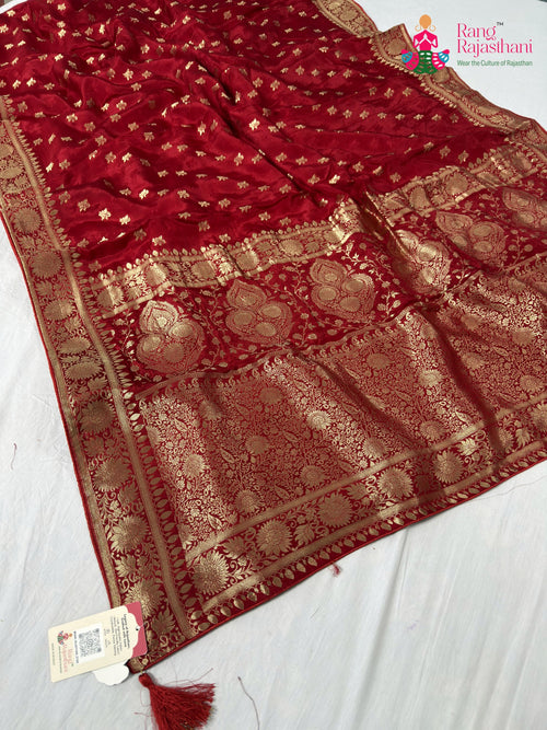 Red Pure Ho Silk Banarasi Zari Weave Saree : Grace Poise main-image