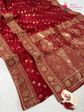 Red Pure Ho Silk Banarasi Zari Weave Saree for Bridal | Party Pick