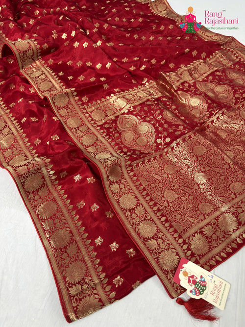 Red Pure Ho Silk Banarasi Zari Weave Saree for Bridal | Party Pick main-image