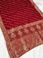 Red Pure Ho Silk Banarasi Zari Weave Saree for Bridal | Style Pick