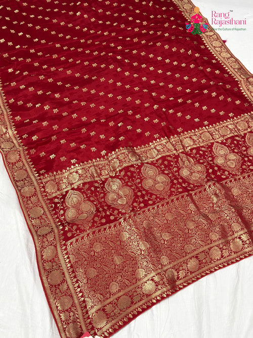 Red Pure Ho Silk Banarasi Zari Weave Saree for Bridal | Style Pick main-image