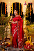 Red Pure Ho Silk Banarasi Zari Weave Saree for Bridal | Shop Now