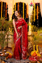 Red Pure Ho Silk Banarasi Zari Weave Saree for Bridal | Shop Now
