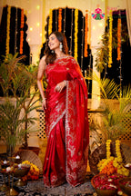 Red Pure Ho Silk Banarasi Zari Weave Saree for Bridal | Shop Now