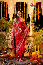 Red Pure Ho Silk Banarasi Zari Weave Saree for Bridal | Shop Now