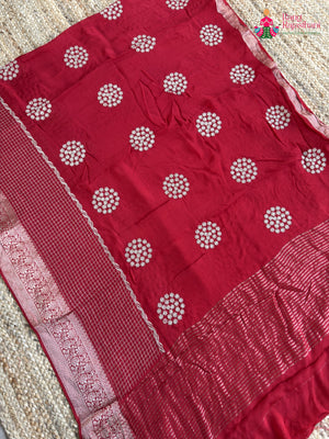 Red Pure Ho Silk Zari Embroidery Saree for Red Puja Sarees | Designer Edit