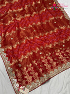 pallu detailing of red khaddi gota patti saree