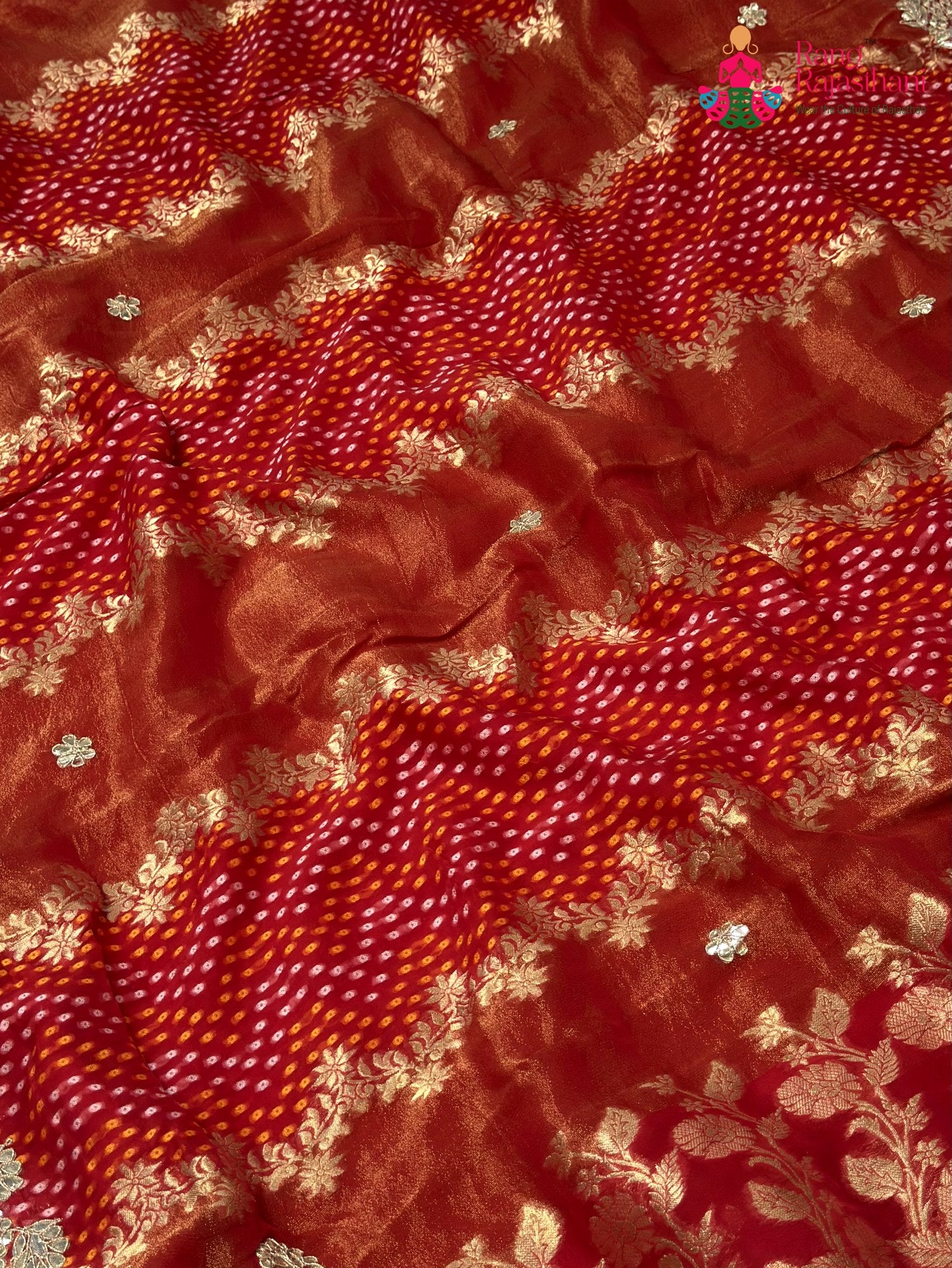 Red Pure Khaddi Georgette Gota Patti Chunri Saree for Karwa Chauth | Exclusive Edit