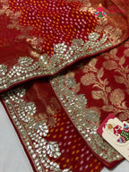 design pattern of red khaddi gota patti saree