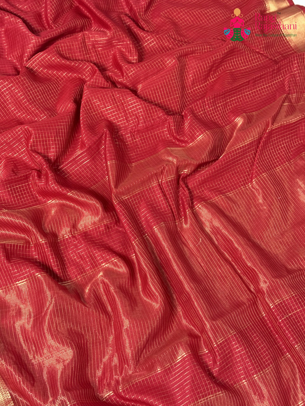 work detailing of red pure maheshwari silk khaddi saree
