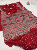 complete look of red pure modal silk ajrakh print saree 