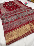 Red Pure Modal Silk Ajarakh Print Saree : Warm Balance