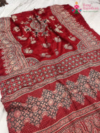 Red Pure Modal Silk Ajarakh Print Saree : Warm Balance