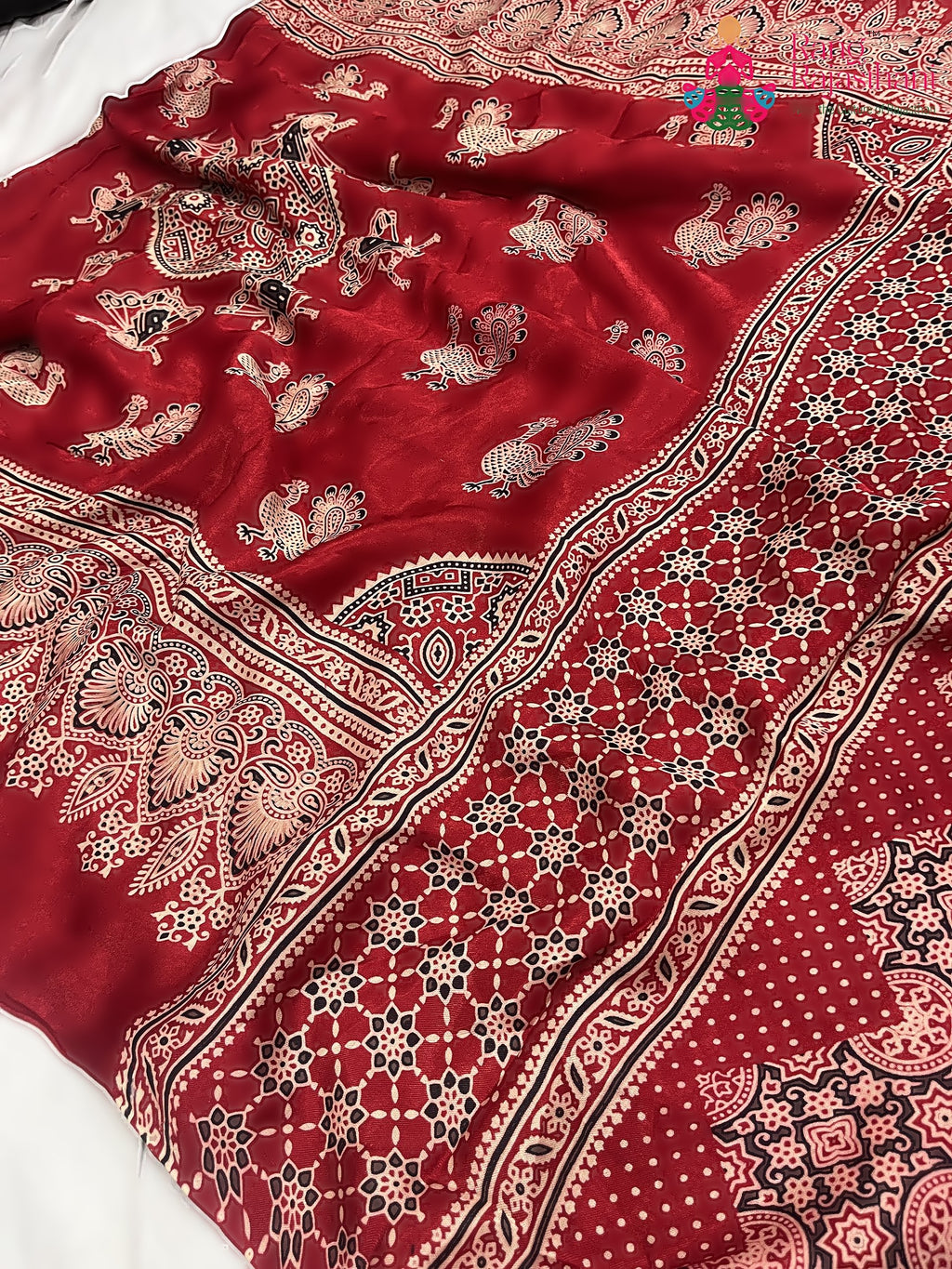 Red Pure Modal Silk Ajarakh Print Saree : Warm Balance