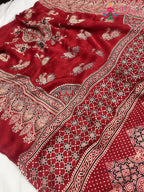Red Pure Modal Silk Ajarakh Print Saree : Warm Balance