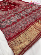 Red Pure Modal Silk Ajarakh Print Saree : Warm Balance